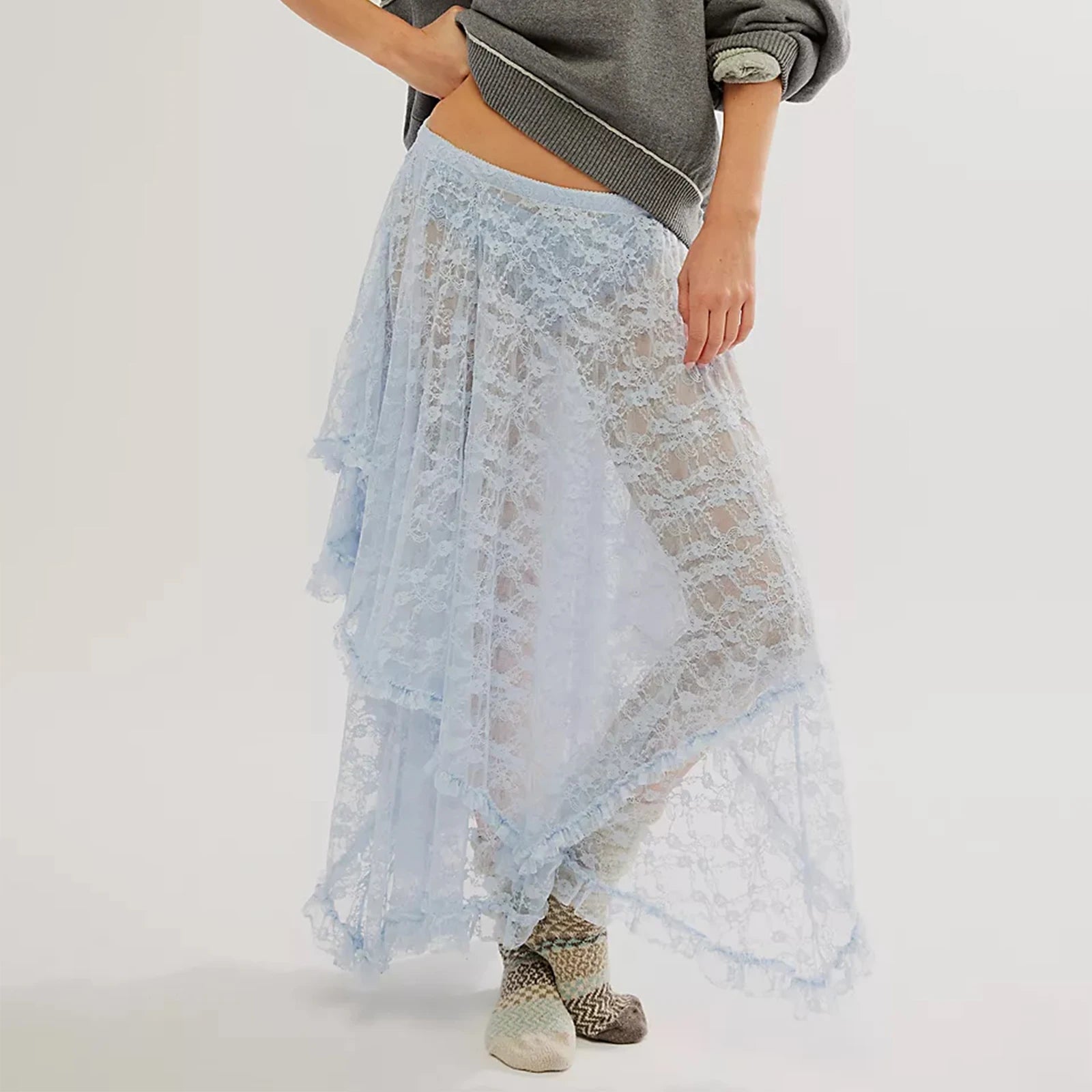 Faldas Midi de encaje Vintage para mujer, faldas elástica...