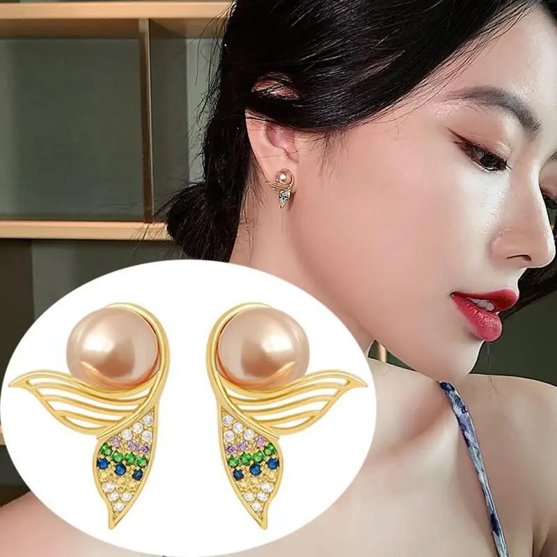 Pendientes de cisne de cristal hueco de aguja de plata 92...