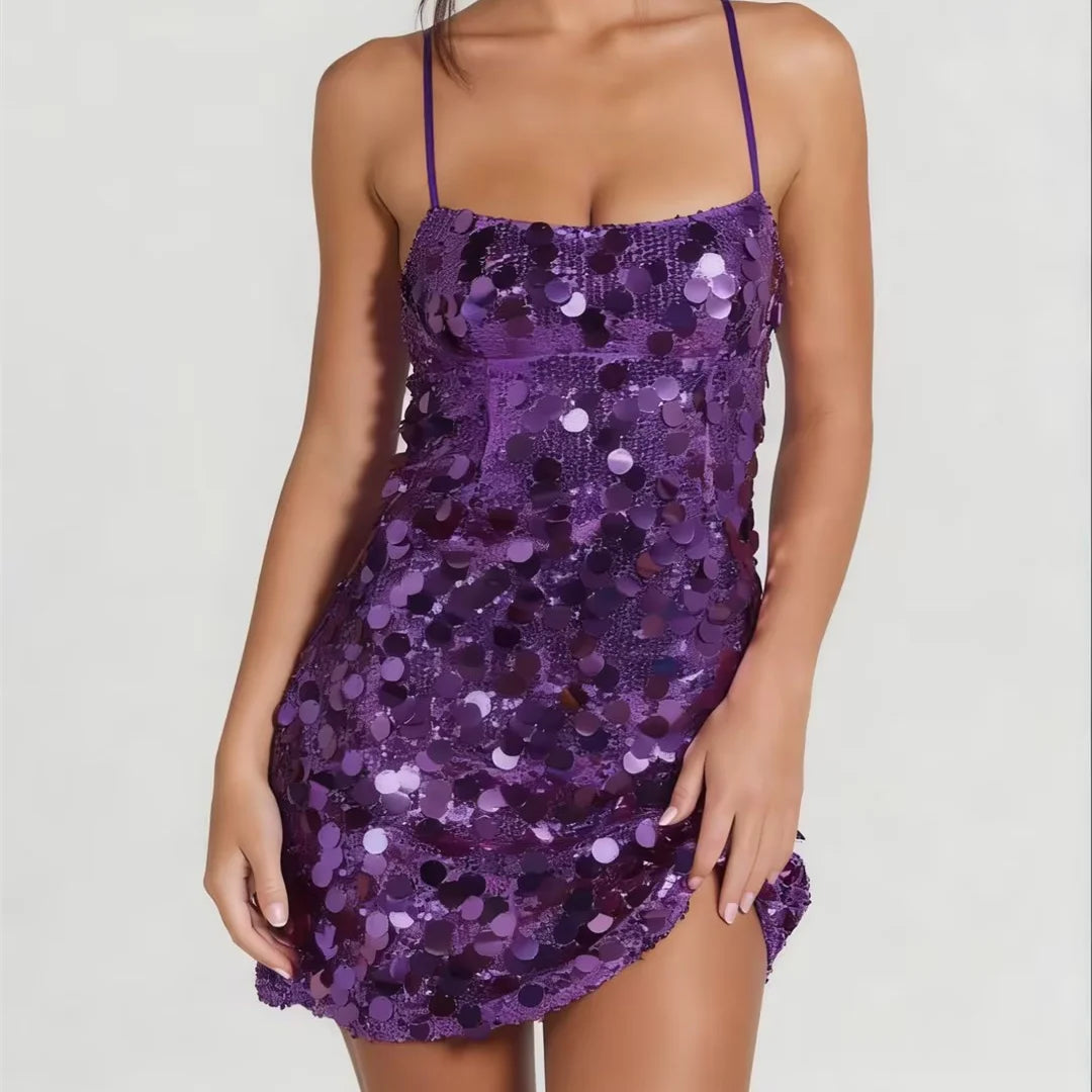 Vestido Mini Brillante para Mujer con Lentejuelas Bordada...