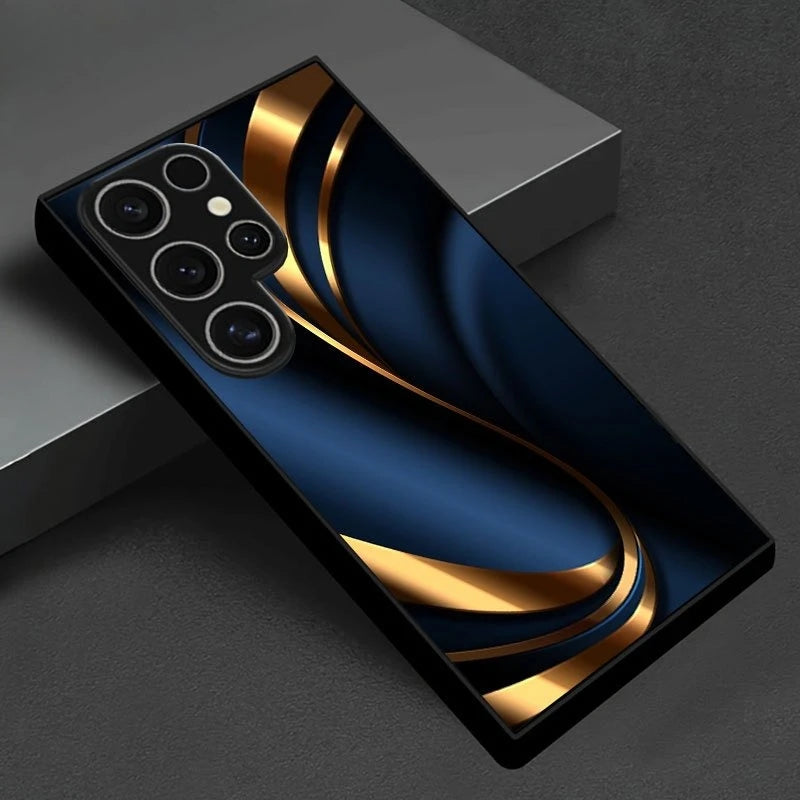 Glass phone case with decorative tape pattern design, providing stylish protection for smartphones.