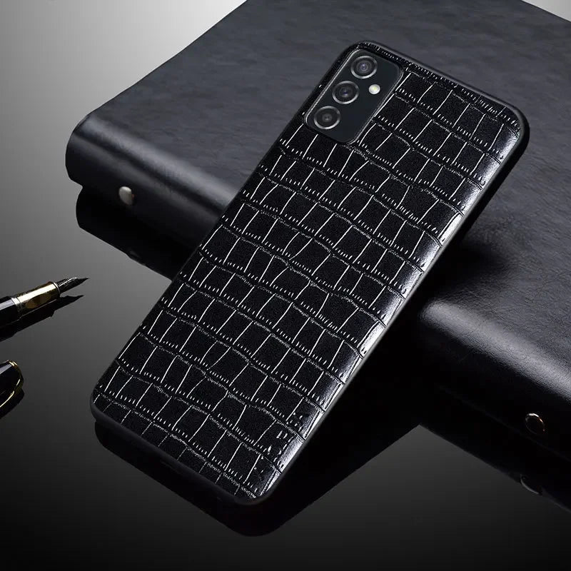 Leather PU phone case with 3D textured matte finish, soft feel, and anti-shock protection from Corporación Turística.