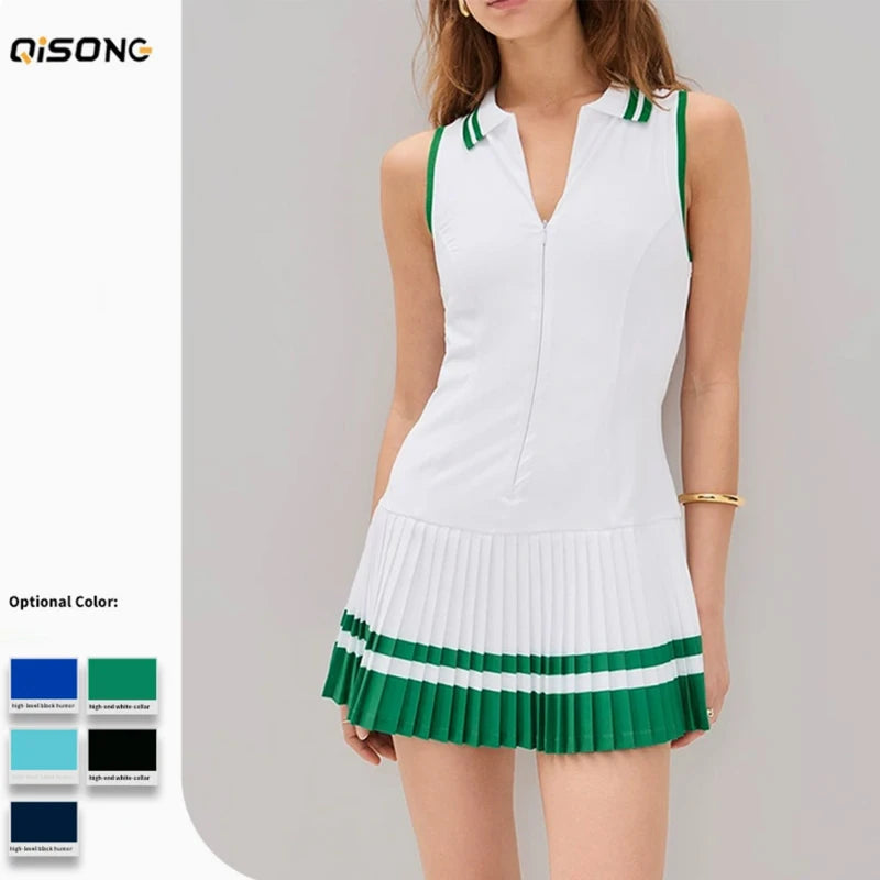 Vestido de Tenis para Mujer, Cuello en V, Cremallera, Ves...