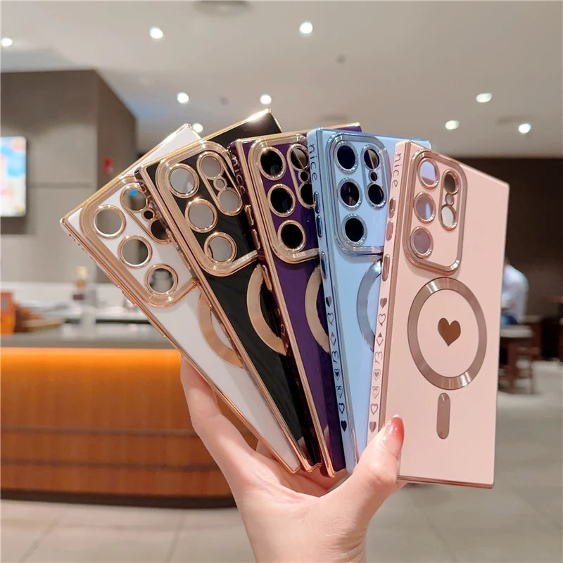 Luxury magnetic MagSafe case for Samsung Galaxy S25 and S24 Ultra, offering stylish protection and easy magnetic attachment.