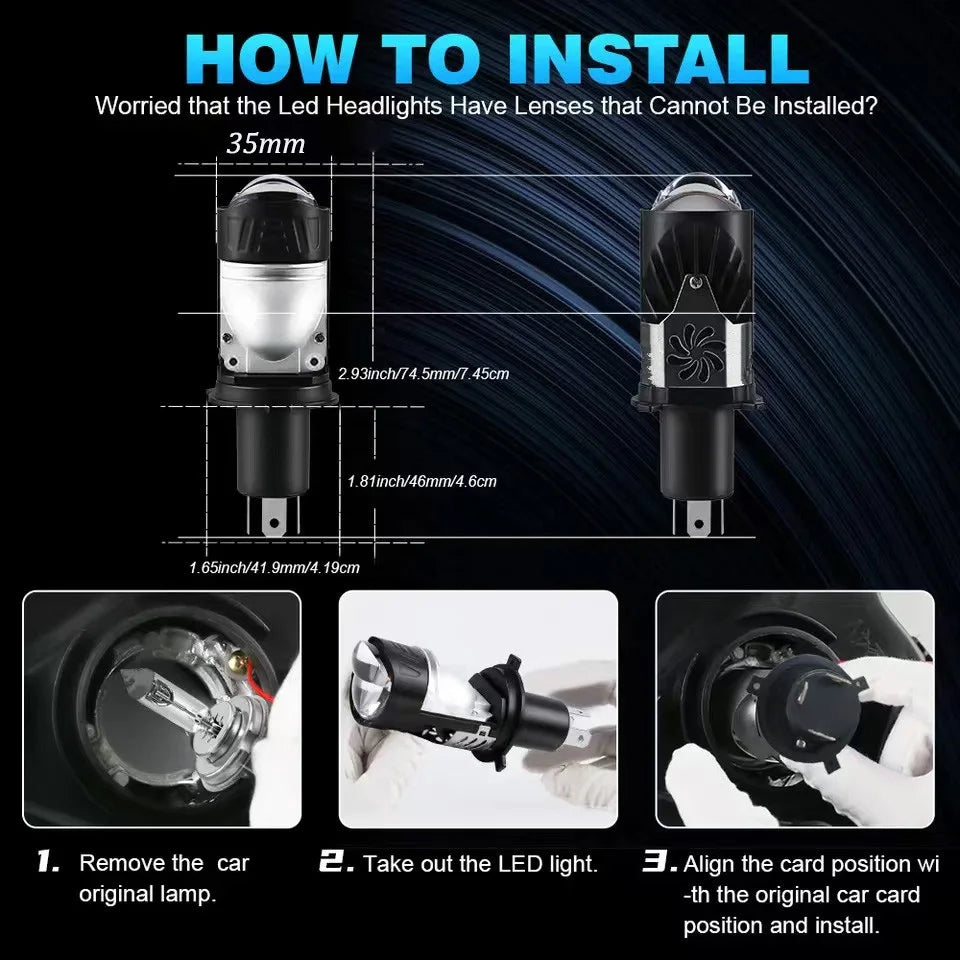 Lámpara LED H4 Proyector Mini 100W Canbus Auto Faro Moto