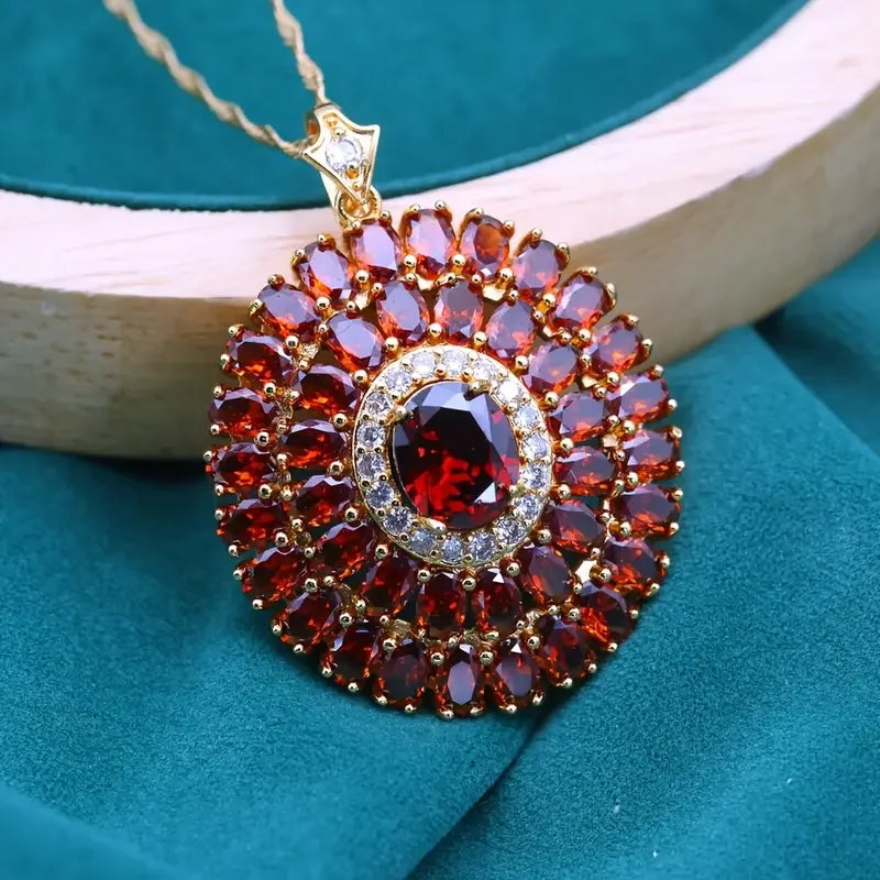 Elegante collar con colgante de circonita sintética roja ...