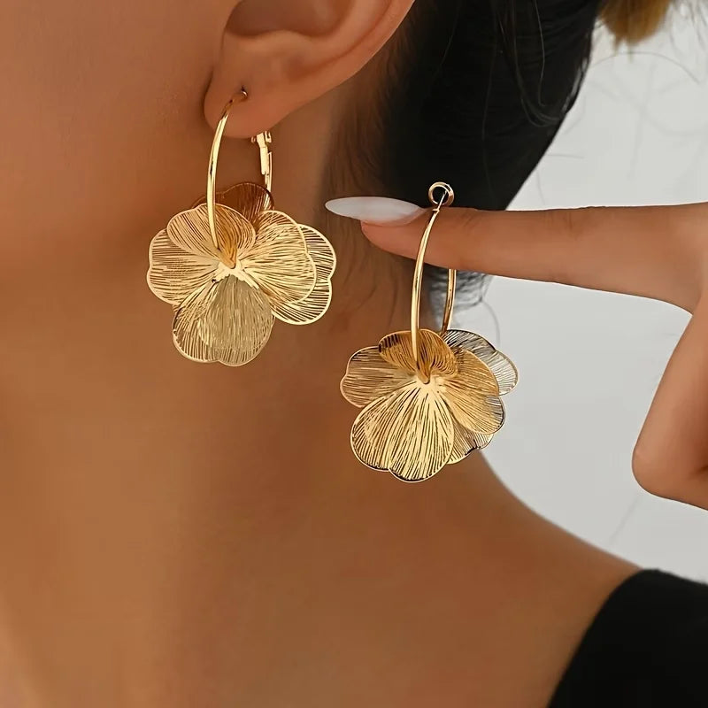 Pendientes de Pétalos Dobles Elegantes Vintage para Mujer...