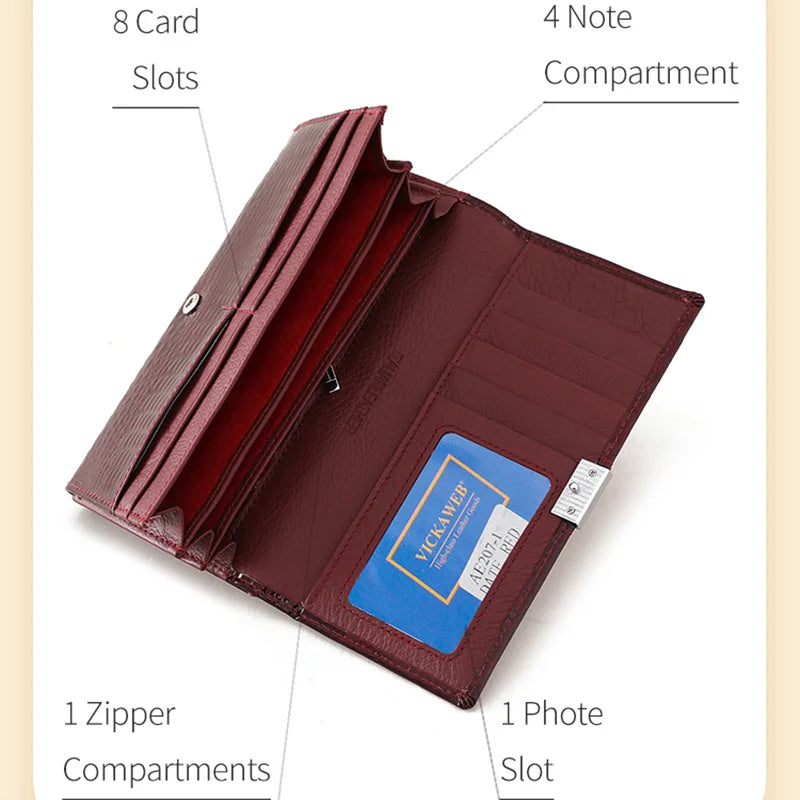 Long leather patent wallet from Corporación Turística, stylish and durable, featuring multiple card slots and a sleek design.