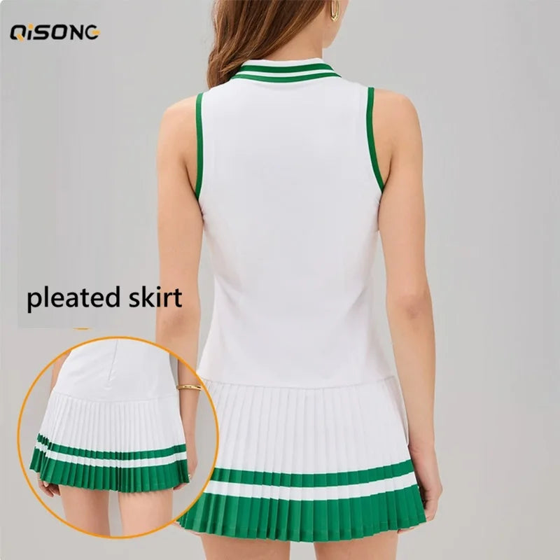 Vestido de Tenis para Mujer, Cuello en V, Cremallera, Ves...