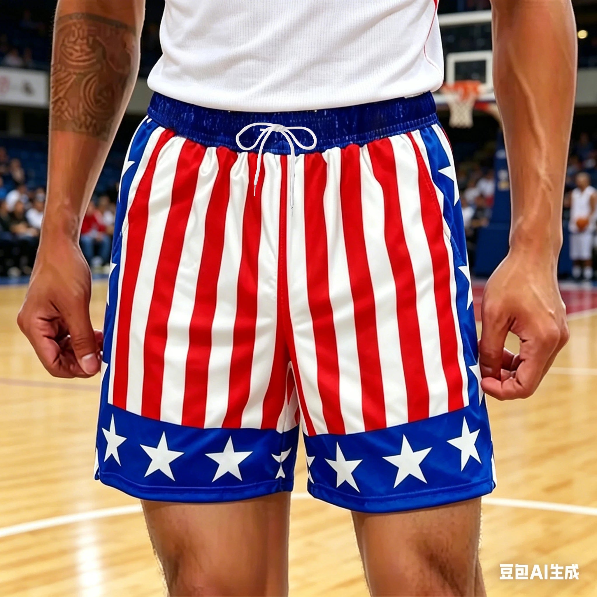 Pantalones Cortos con Rayas de Estrellas Rojas, Blancas y Azules, Pantalones Cortos Patrióticos, Pantalones Cortos de Estilo Urbano Americano, Pantalones Cortos Holgados de Verano para Uso Diario
