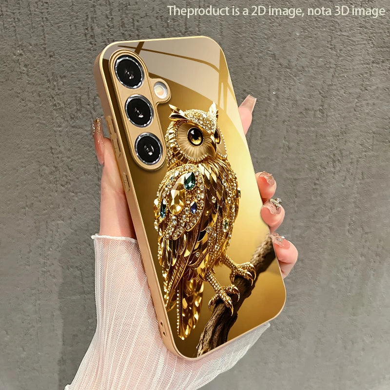 2D owl and gem design phone case for Samsung, featuring colorful owl illustration with gem accents, by Corporación Turística.