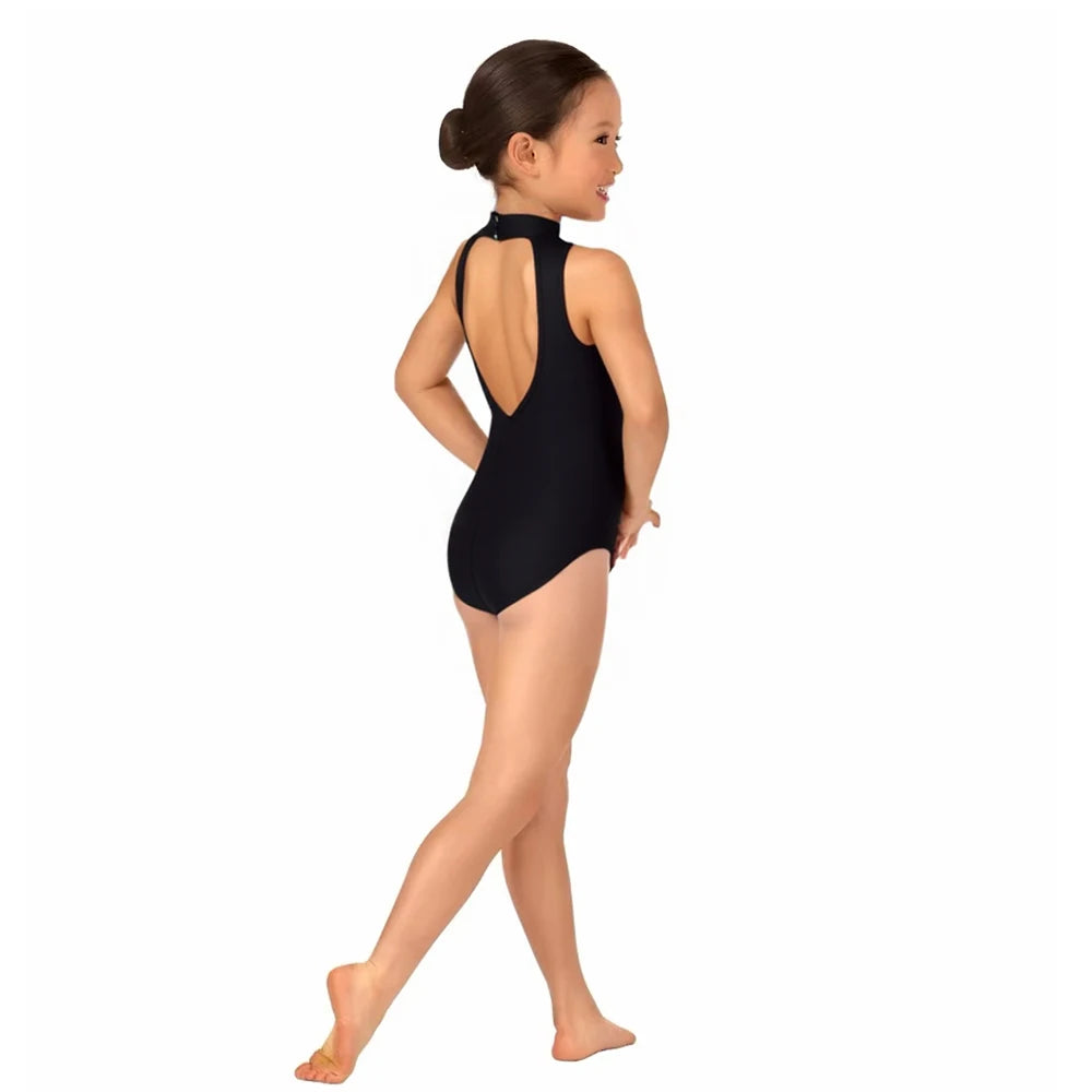 Children's open-back ballet and gymnastics leotard by Corporación Turística, designed for dance and gymnastics performances.