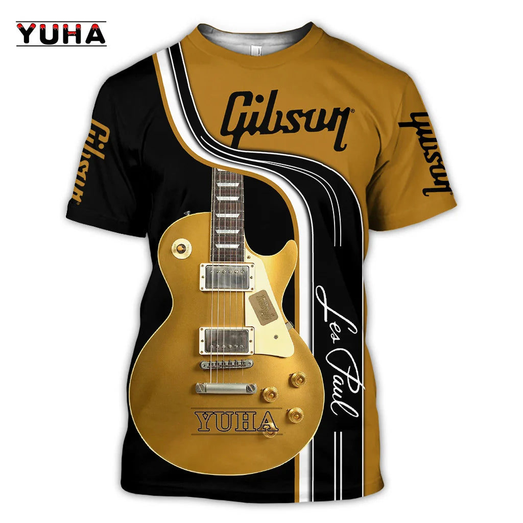 Camiseta Jazz 3D Saxo/Guitarra Hombre Verano Manga Corta Casual