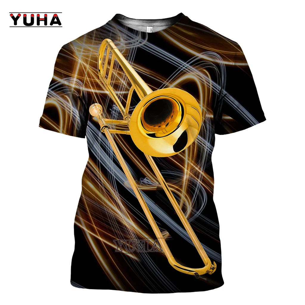 Camiseta Jazz 3D Saxo/Guitarra Hombre Verano Manga Corta Casual