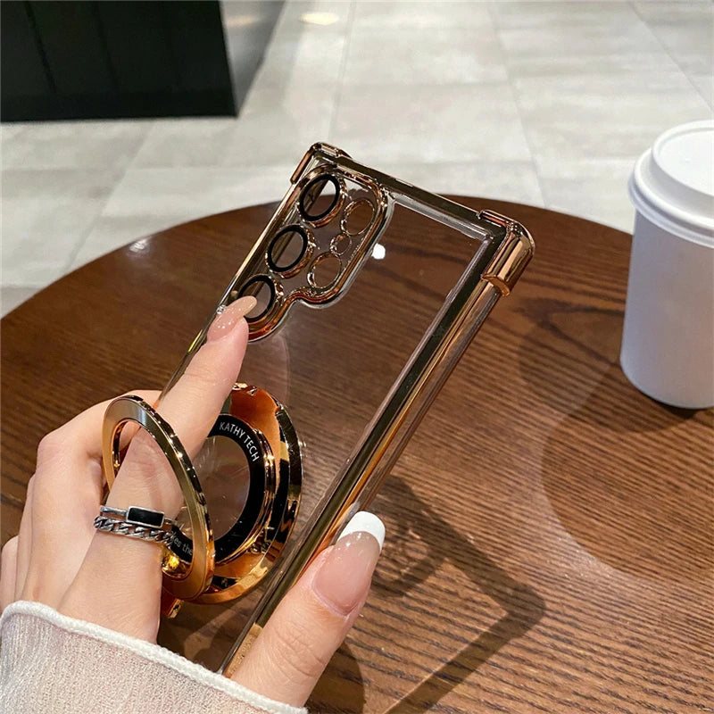 Transparent luxury Samsung Galaxy S25 Ultra case with stylish frame by Corporación Turística, showcasing the sleek design.