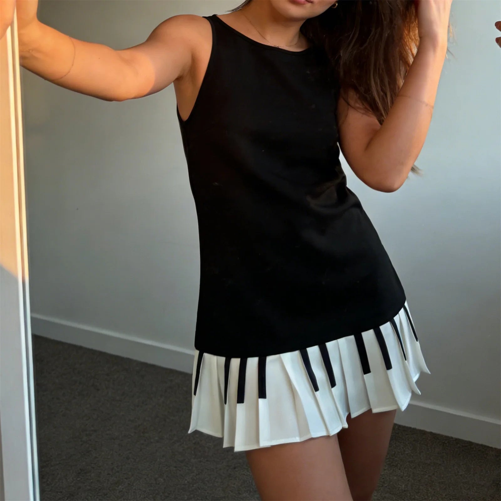 Vestido sin mangas para mujer, vestido ajustado plisado d...