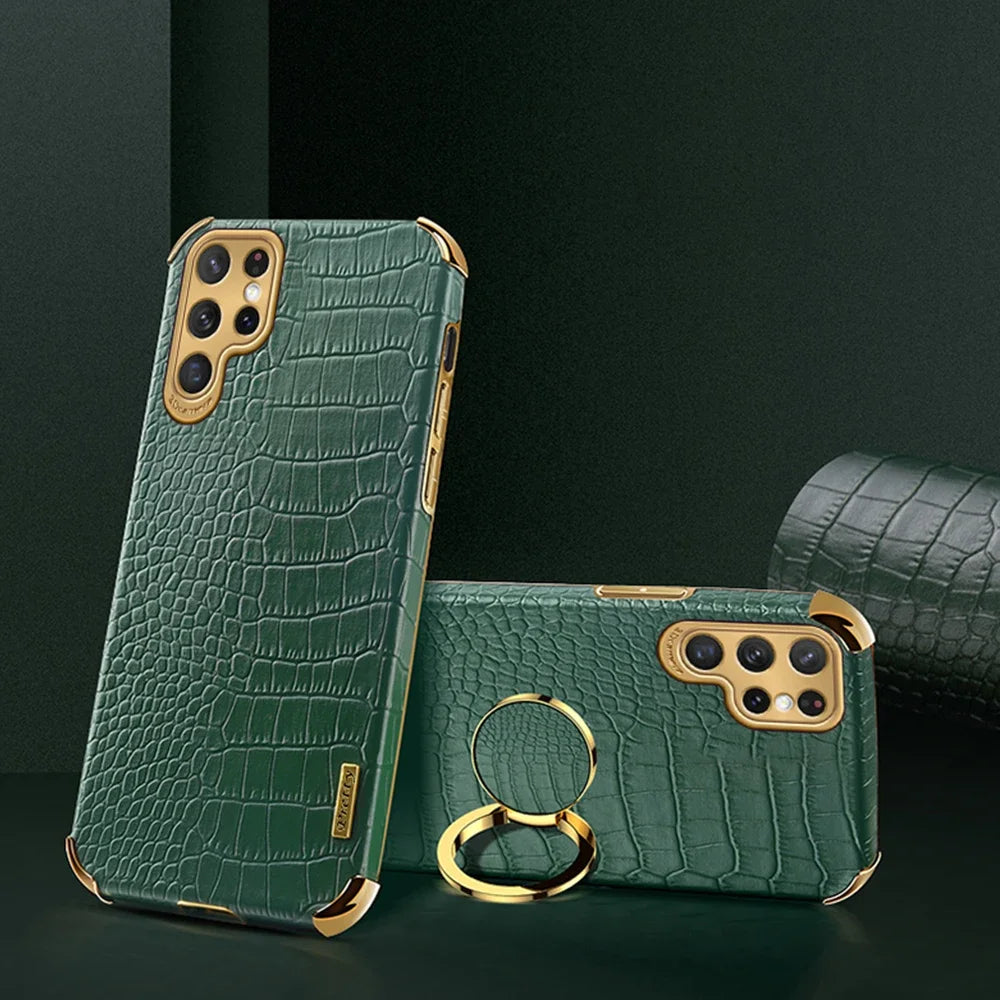 Leather Samsung Galaxy S23 Ultra case with patterned design by Corporación Turística, showcasing the textured exterior and precise fit.