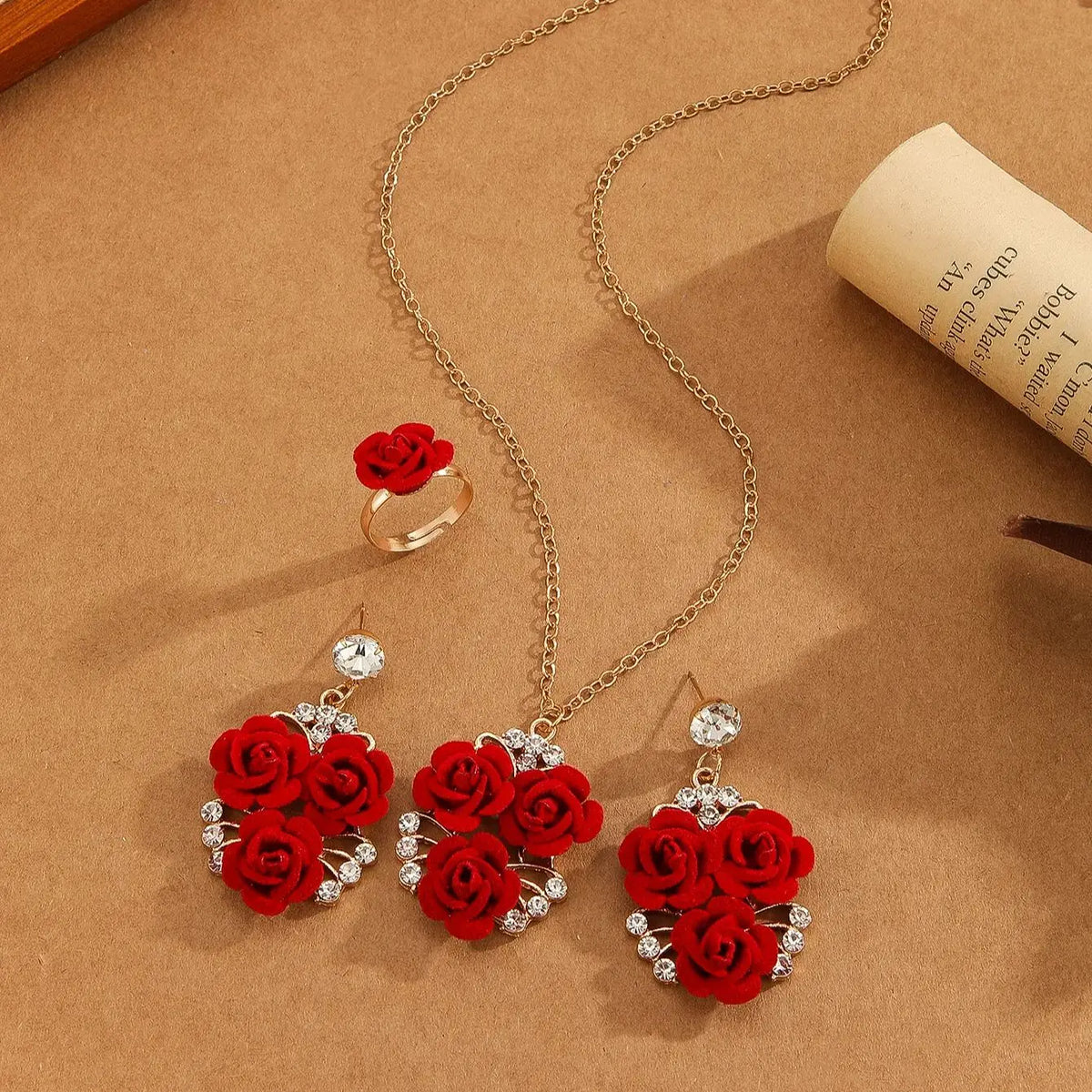 Set of 4 romantic red rose flowers from Corporación Turística, featuring charming and vibrant floral designs.
