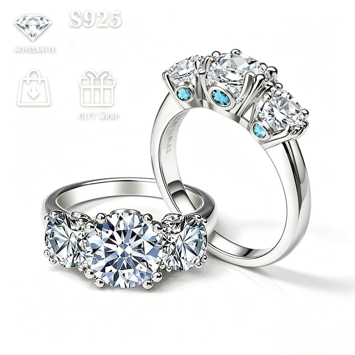 Anillo de plata S925 con incrustaciones de moissanita de ...