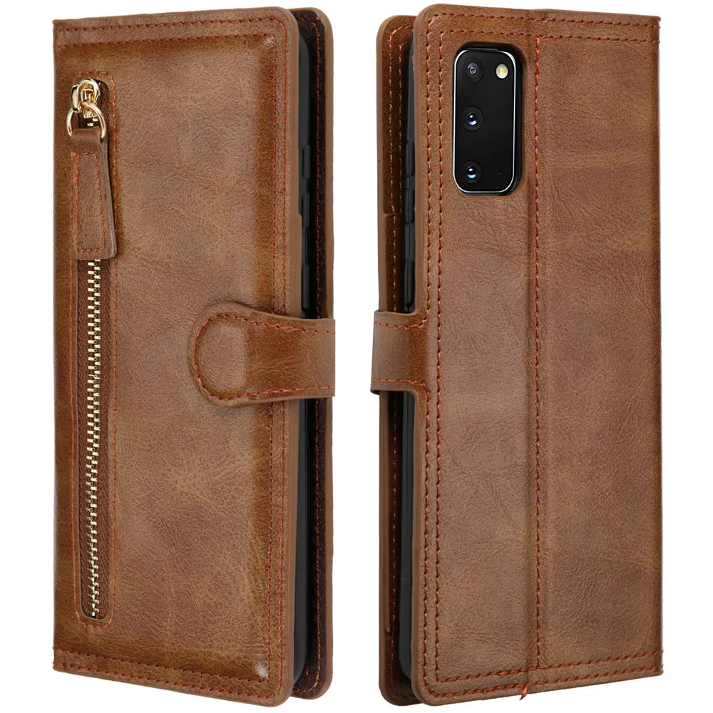 Luxury leather wallet phone case with zipper and flap for Samsung Galaxy S20 FE, Note 20 Ultra, S21, S22, S23 Ultra by Corporación Turística