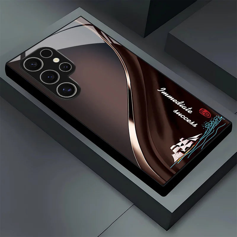 Creative glass phone case with candle design, protects Samsung Galaxy S model, featuring vibrant, artistic imagery.