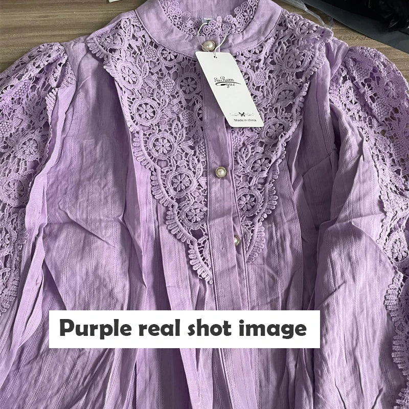 Blusa de encaje con manga de pétalo para mujer, camisa co...