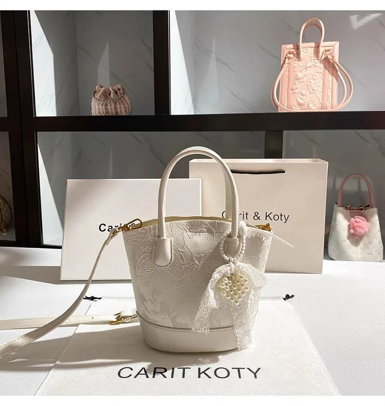 Bolso tipo cubo con bordado blanco de lujo a la moda, bol...