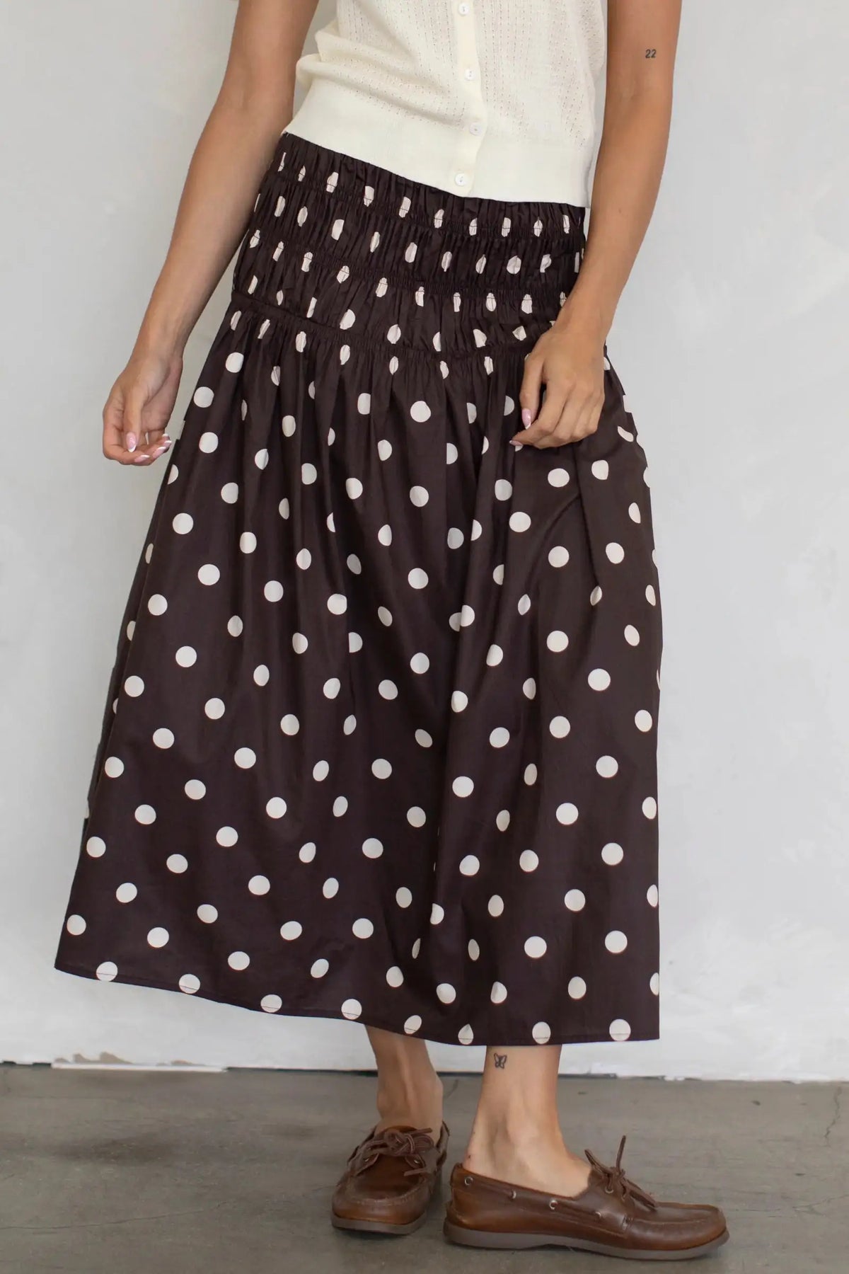 Falda Larga de Gasa con Cintura Elástica y Estampado de P...