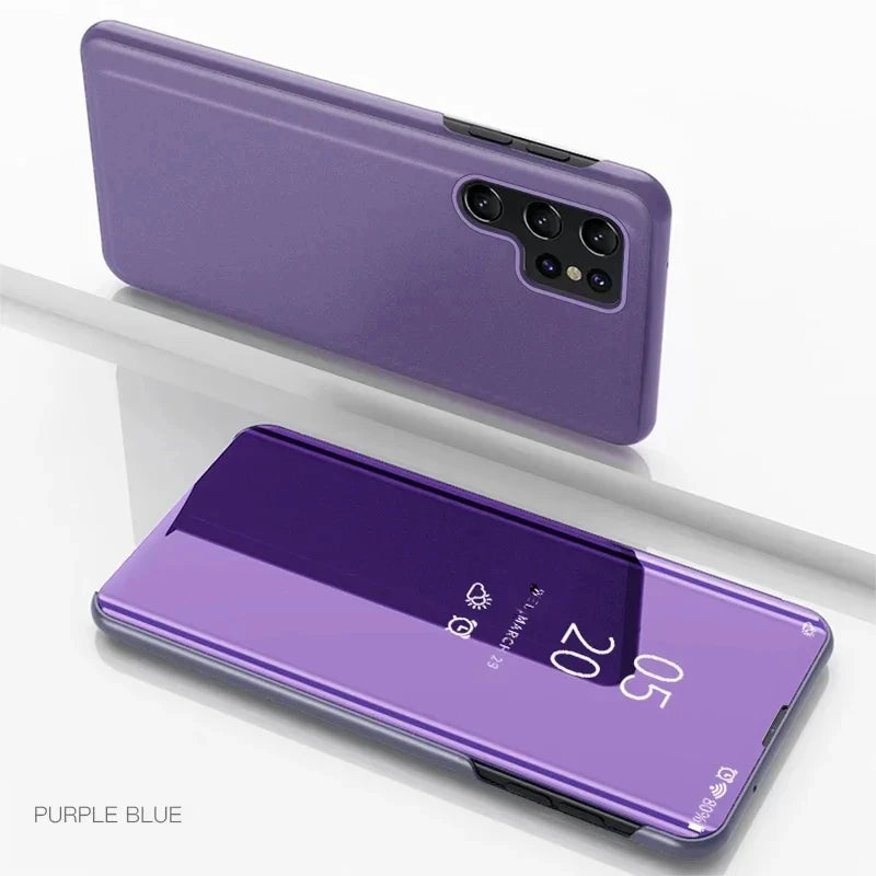 Leather flip phone case with mirror for Samsung Galaxy S8, featuring a sleek design and convenient card holder.
