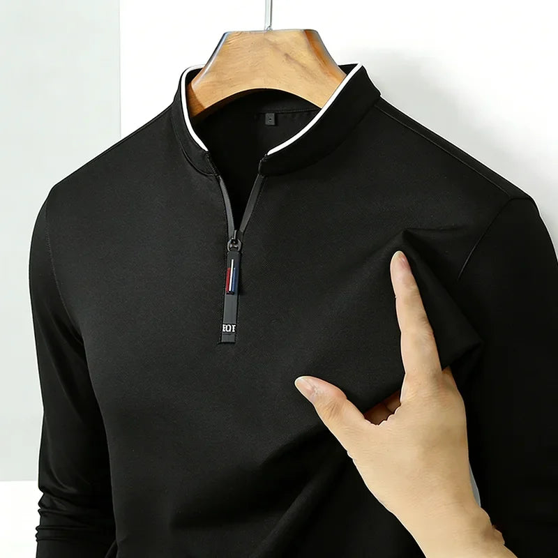 Camiseta Manga Larga Hombre Cremallera Media Antiarrugas Casual Negocios