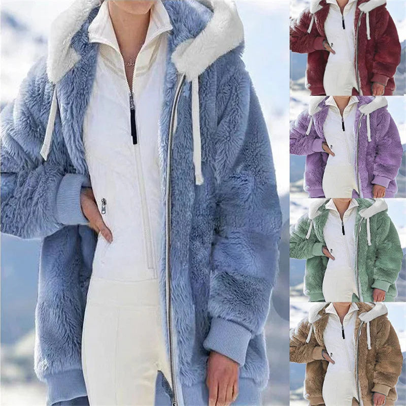 Abrigo holgado de felpa con cremallera para mujer, abrigo...