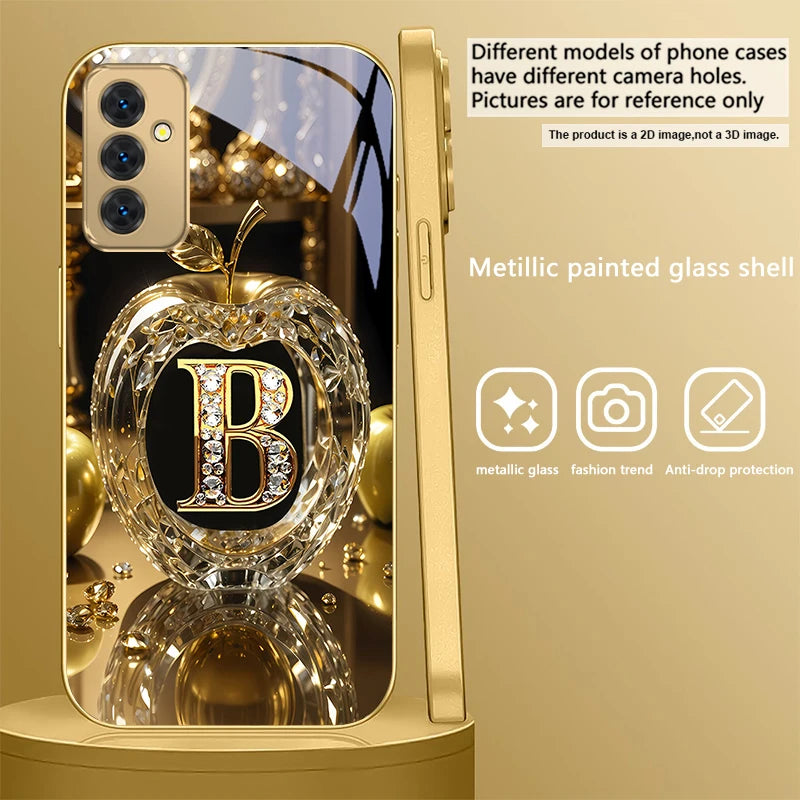 Clear gold phone case with letter 'A' from Corporación Turística, designed for iPhone models, showcasing a sleek, transparent cover.