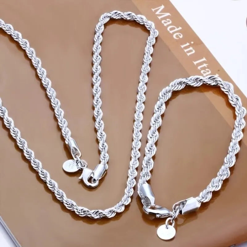 Color plata 4mm cadena masculina cuerda trenzada collar p...