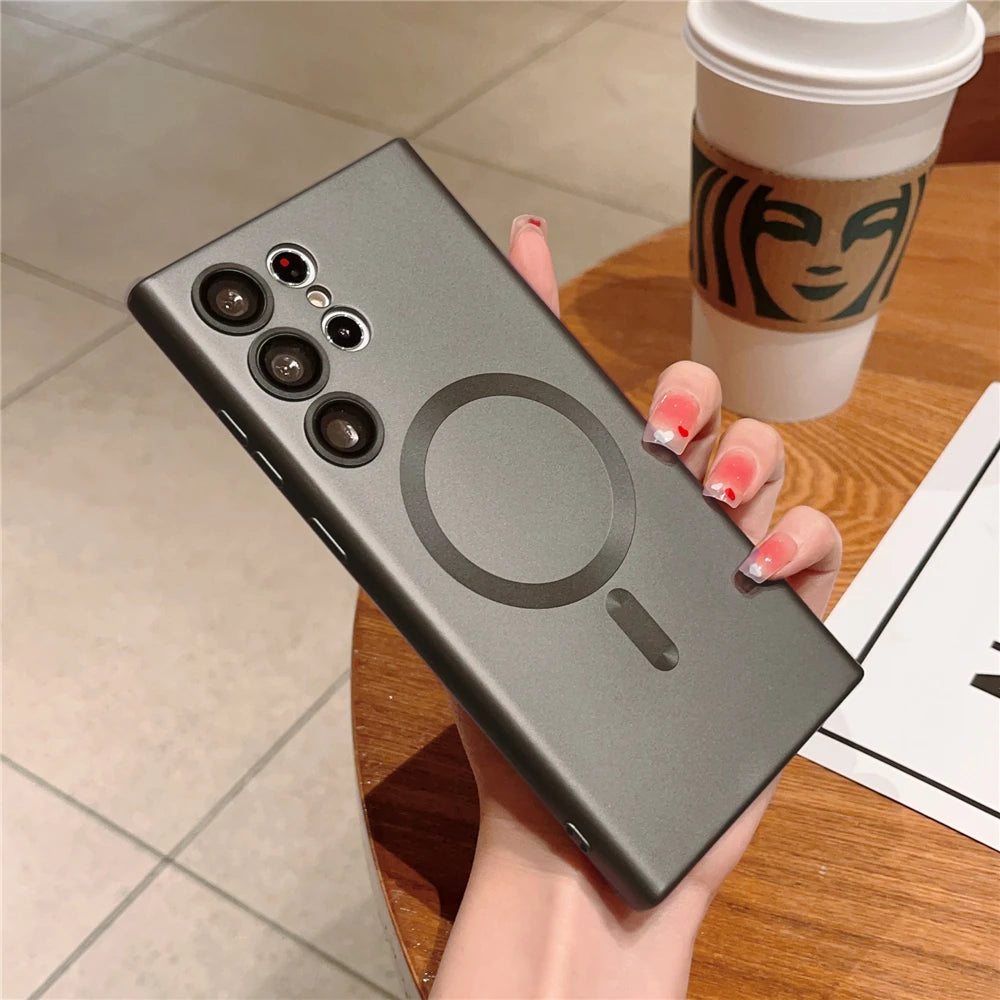 Magnetic matte wireless charging cover for Samsung S2 smartphone, with sleek design and easy attachment.