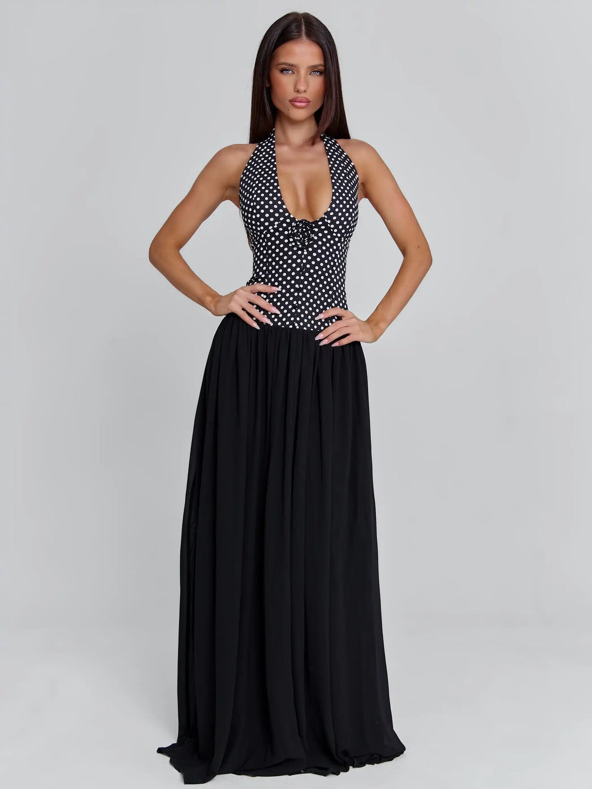 Vestido de fiesta elegante sin mangas con cuello halter p...