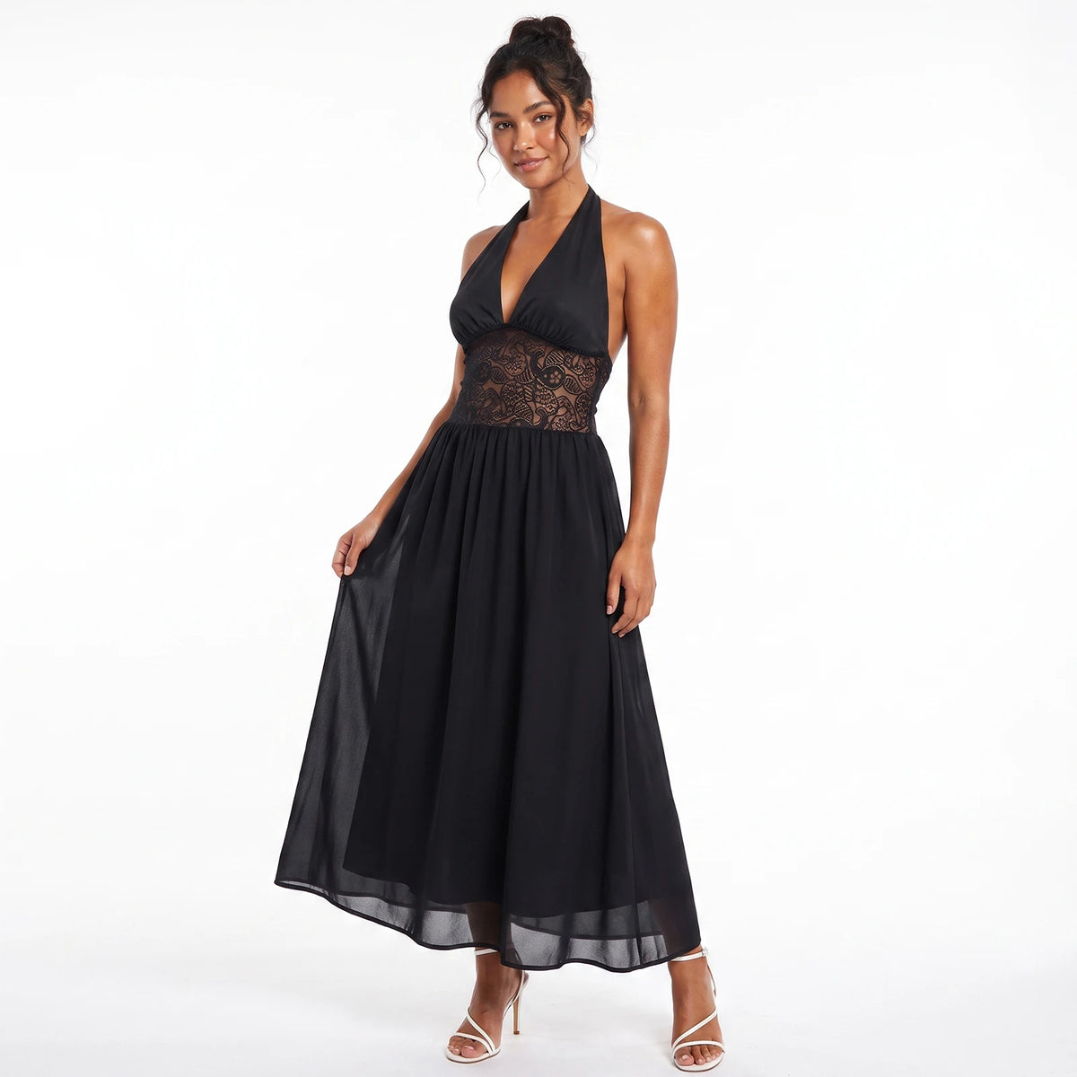 Vestido Halter Largo para Mujer, Elegante, Sin Mangas, co...