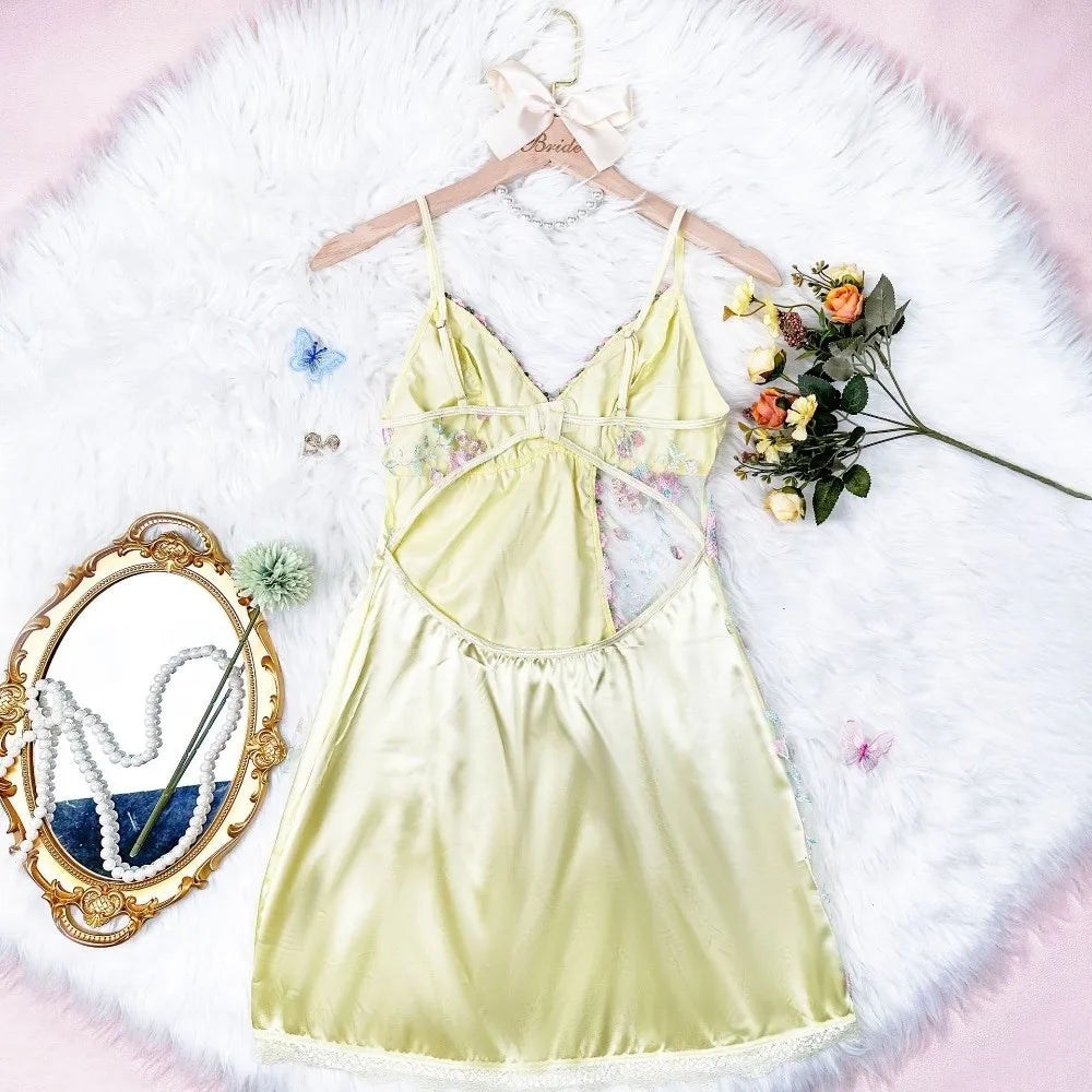 Camisón de encaje fino con lazo para mujer, vestido de pi...