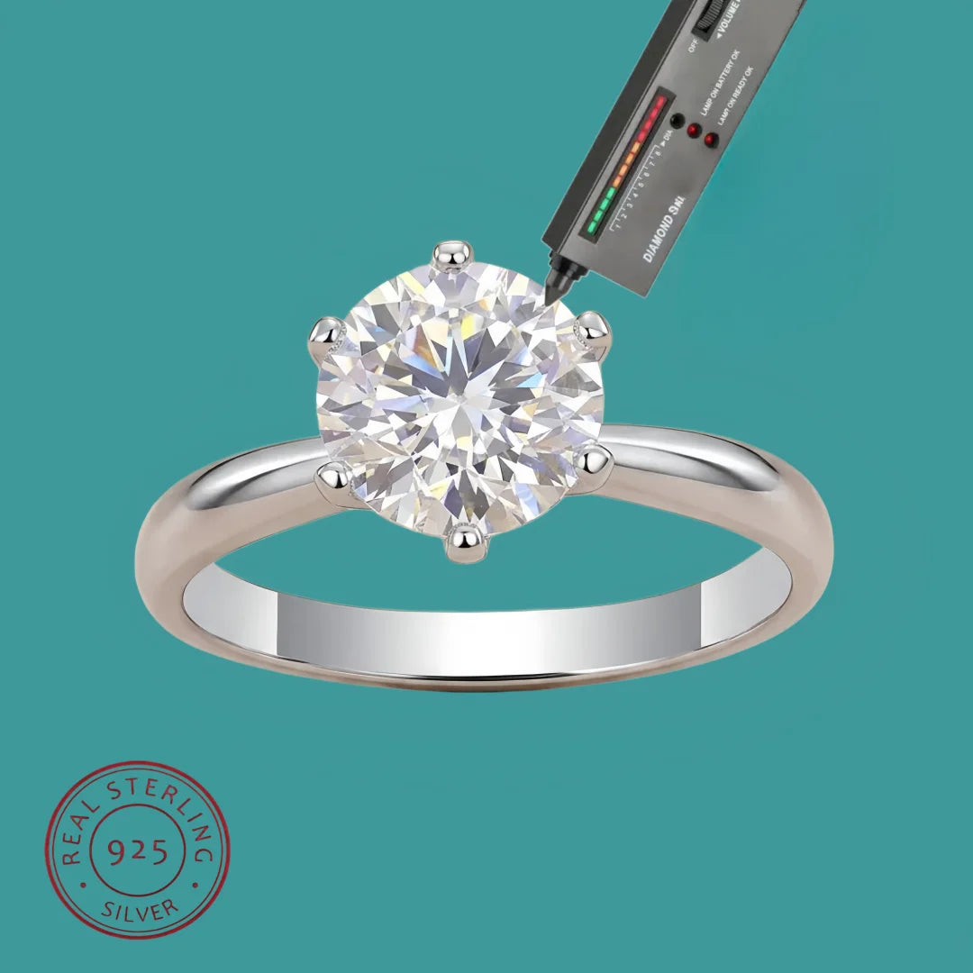 Anillo de Plata de Ley 925 con Moissanita de Lujo, Brilla...