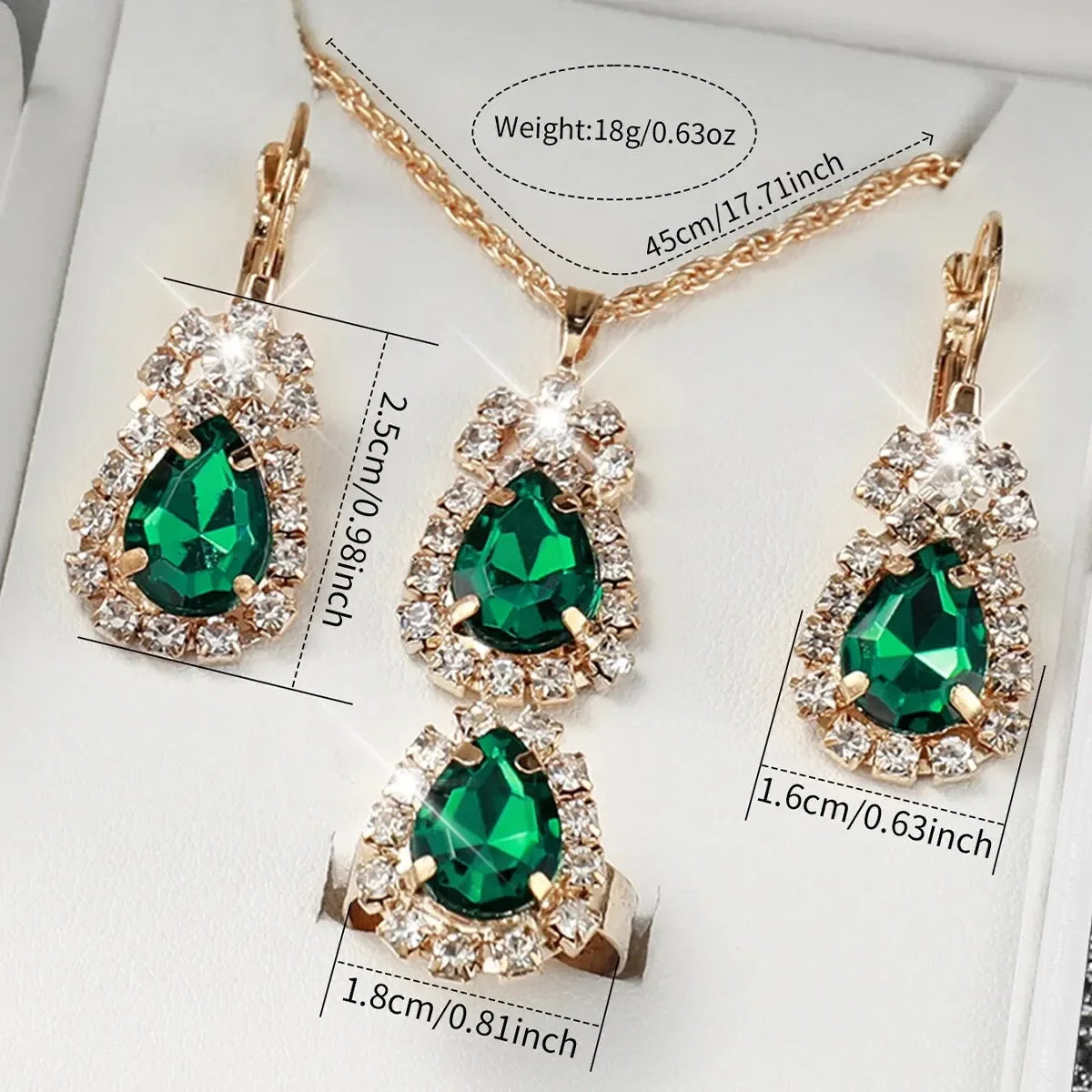 Conjunto de Reloj de Cuero Verde para Mujer en Oro Rosa, ...