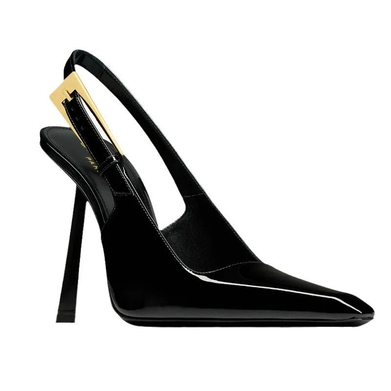 Nuevas sandalias de tacón alto de charol negro para mujer...