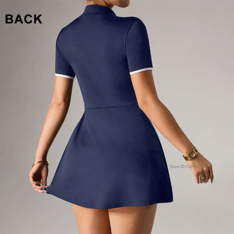Vestido de Tenis de Manga Corta para Mujer, Cuello Polo, ...