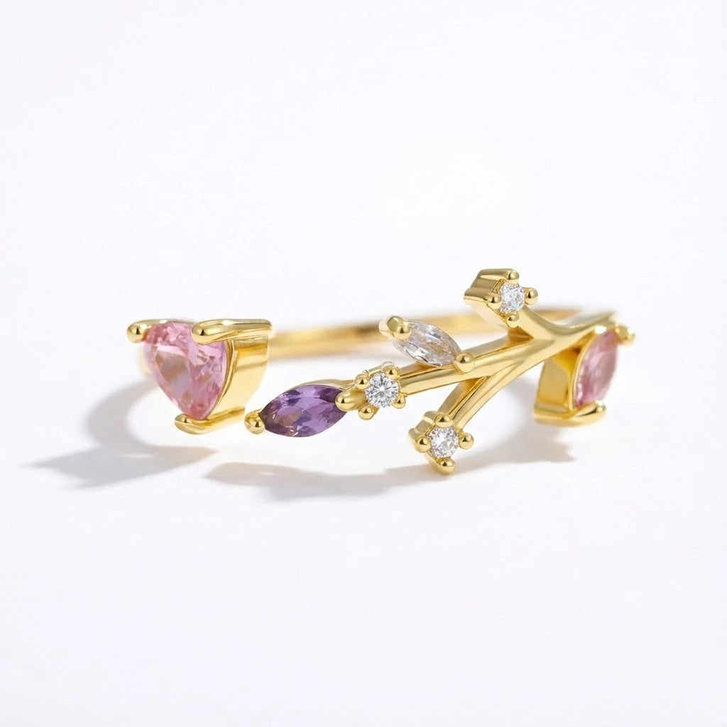 Anillo Flor Circon Colorido Ajustable Mujer Moda Vintage Regalo Joyería
