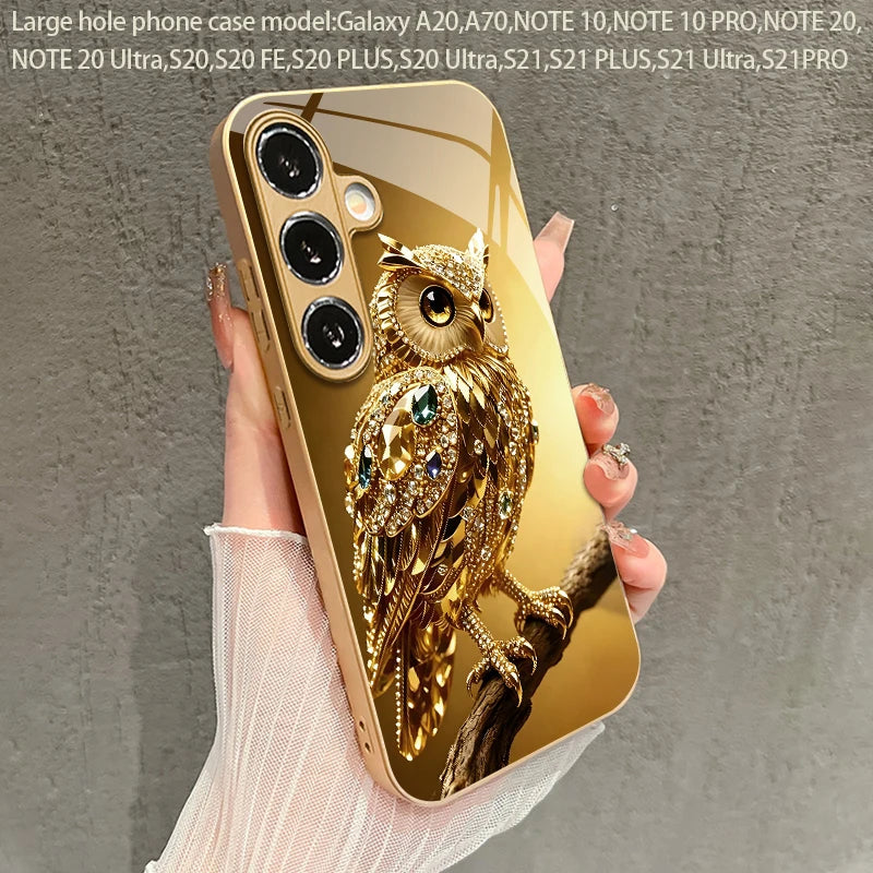 Soft phone case with 2D owl and gem design for Samsung smartphones, featuring colorful owl artwork and textured details.