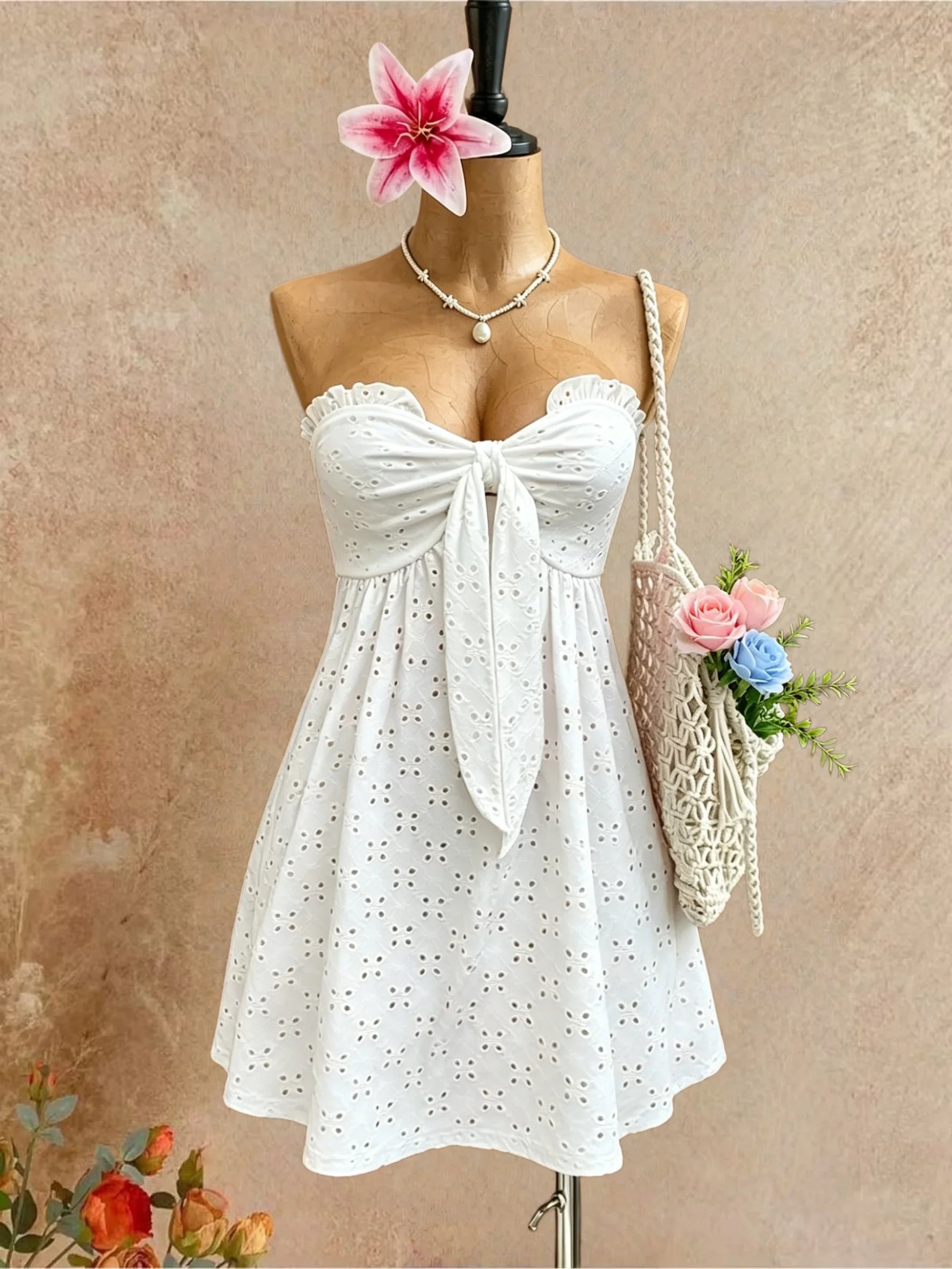 Vestido corto de verano para mujer, sin tirantes, con vol...