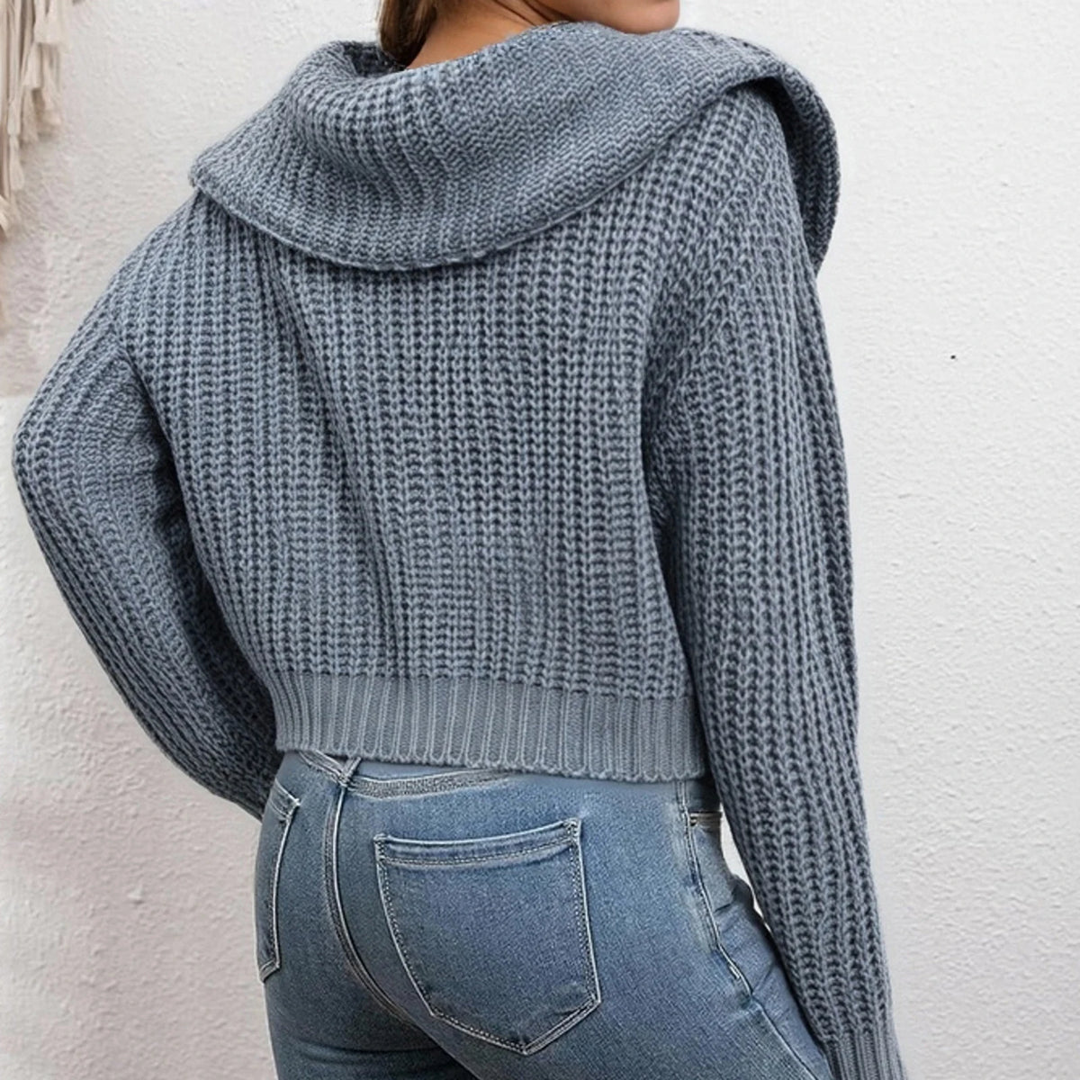 Suéter de punto con solapa para mujer, ropa de punto lisa...