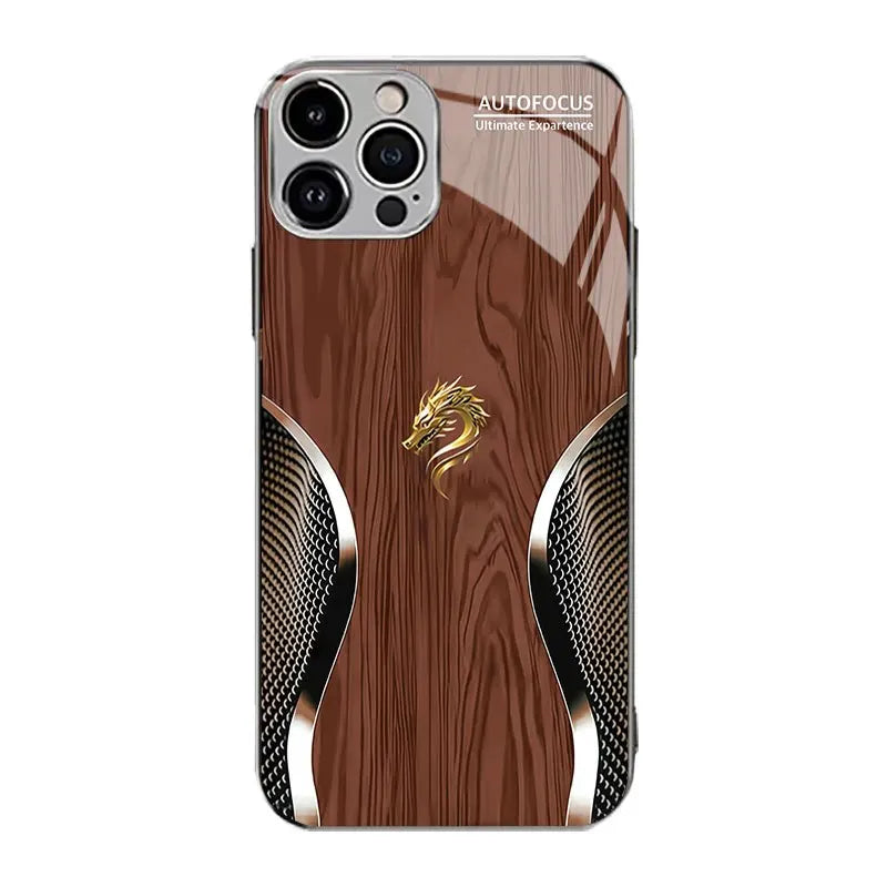 Electroplated glass phone case with patterned design, designed to fit smartphones for stylish protection.