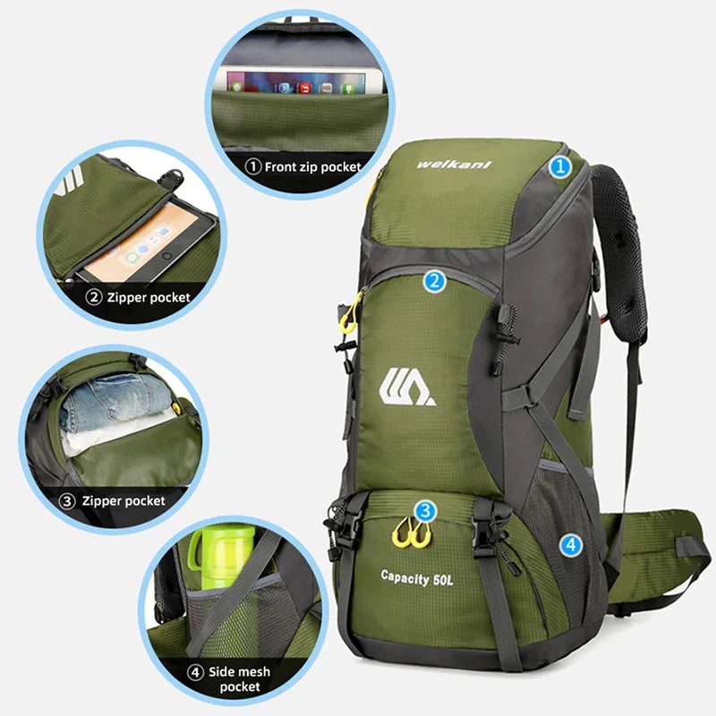 Mochila de viaje de 50L para acampar, bolsa grande para s...