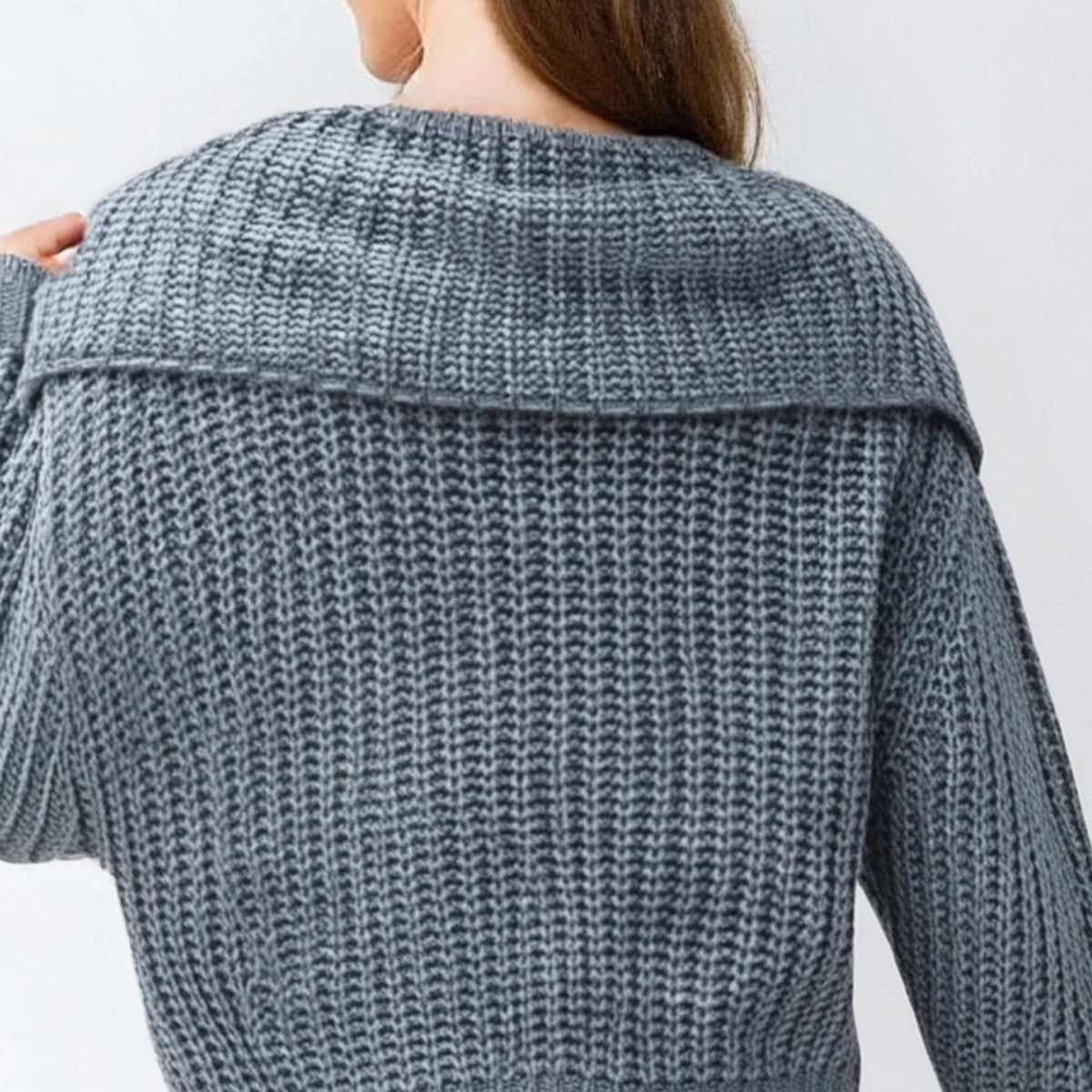 Suéter de punto con solapa para mujer, ropa de punto lisa...