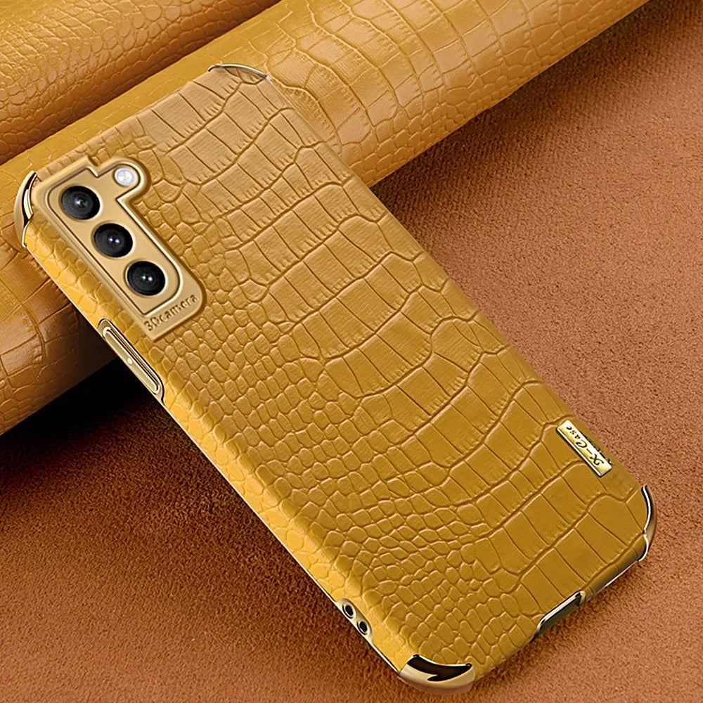 Leather Samsung Galaxy S23 Ultra case with patterned design by Corporación Turística, showing the textured exterior and precise cutouts.