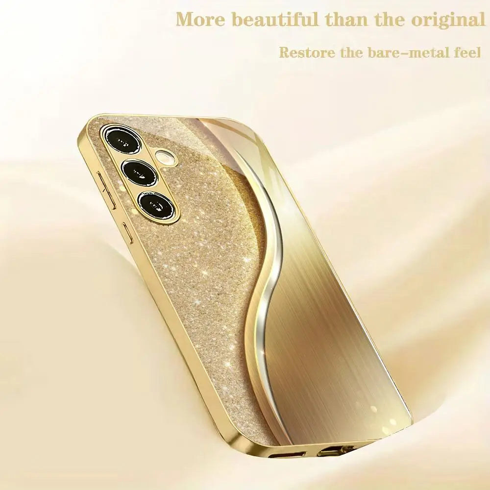 Gold-plated textured glass phone case by Corporación Turística, showcasing a stylish and protective design.