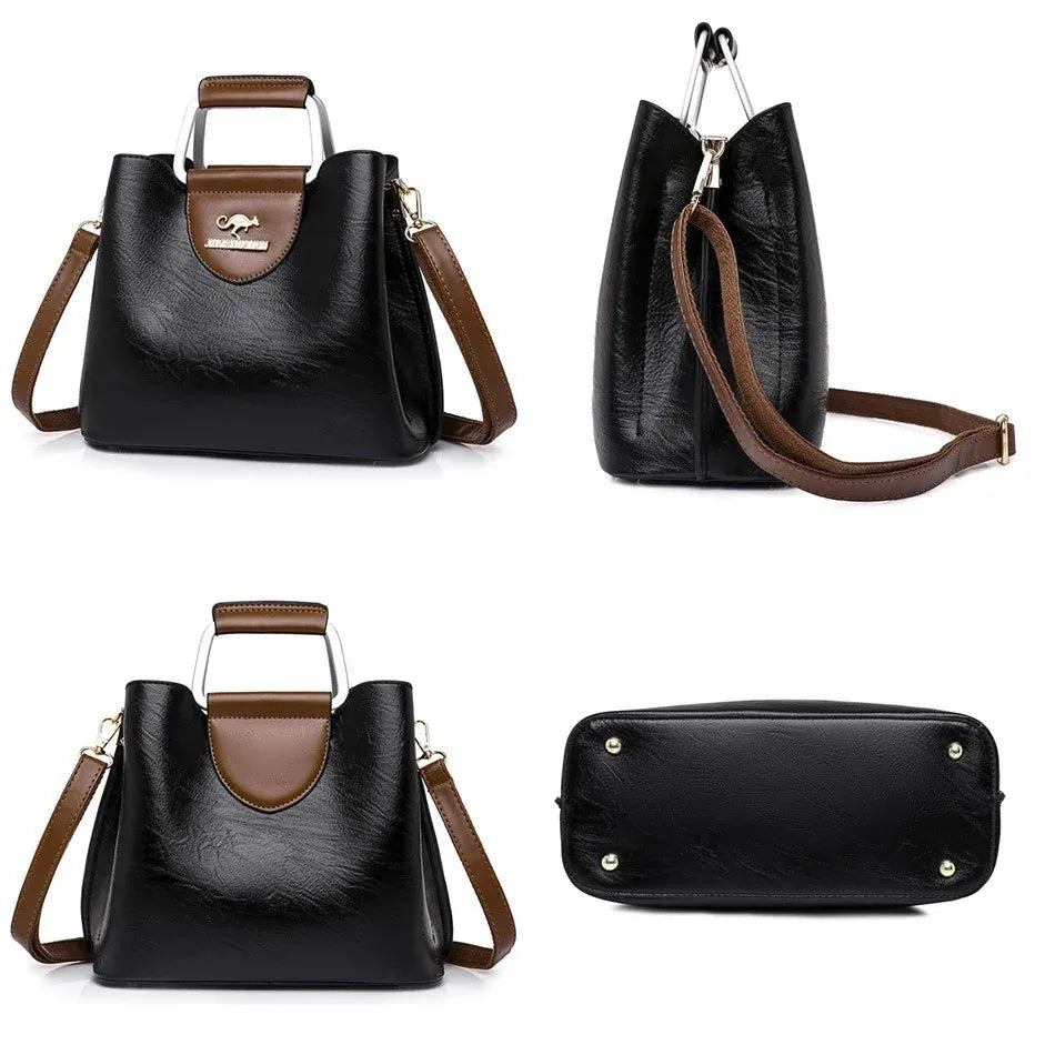 Genuine leather women's clutch bag by Corporación Turística, stylish and compact leather hand purse with sleek design.